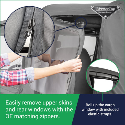 MASTERTOP 15111135 MasterTop Replacement Soft Top in Black Diamond Sail Cloth Fabric – Fits 1988-1995 Jeep YJ Wranglers – Tinted Replaceable Windows – Requires Original Factory Bow System for Install – 15111135