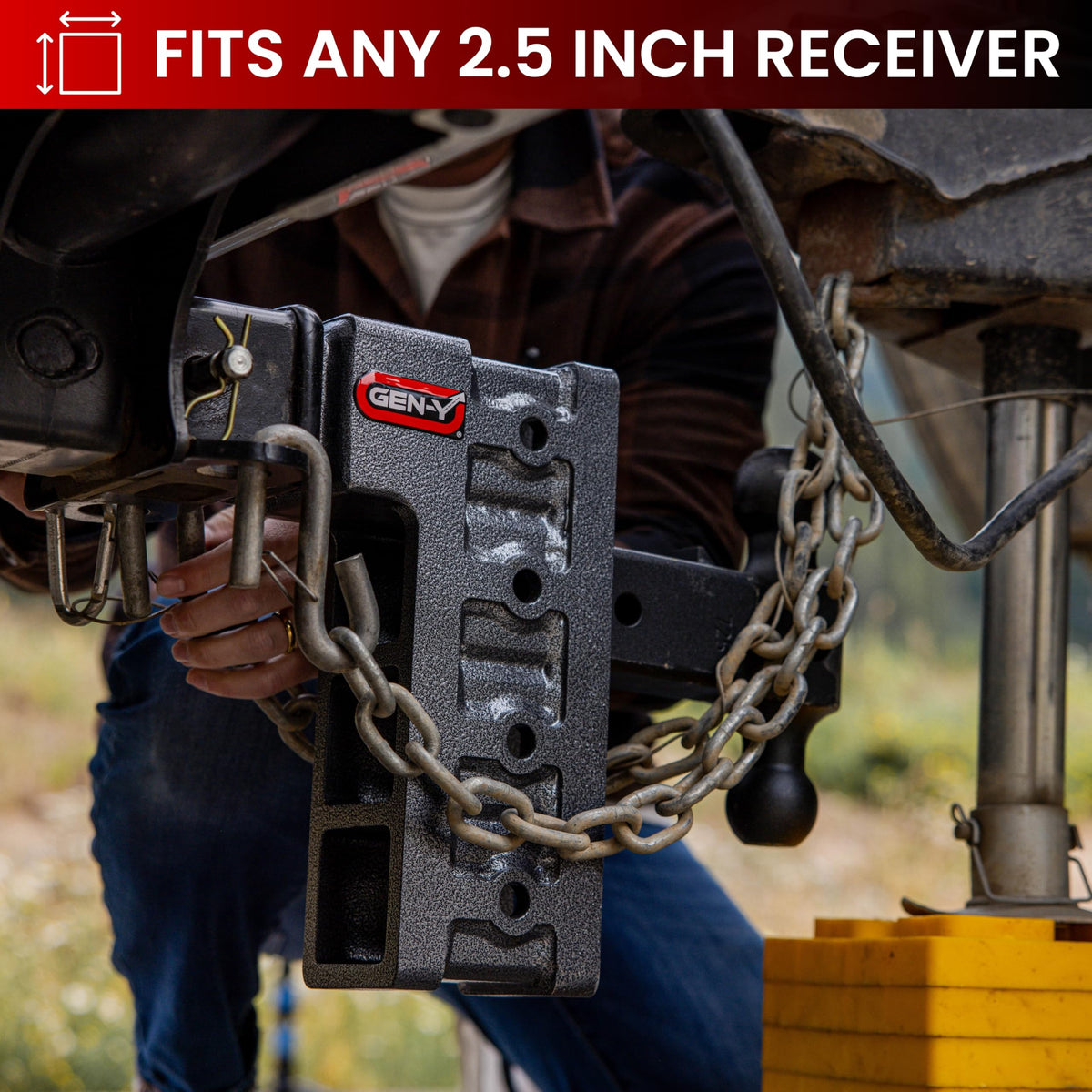 GEN-Y HITCH GH-614 GEN-Y Hitch Tow Hitch for 2.5" Receiver - 9" Drop/Rise with 4 Adjustable Positions, Includes Dual Ball Mount and Locking Pin, 21,000 lbs Towing Capacity, 3,000 lbs Tongue Weight, Silver