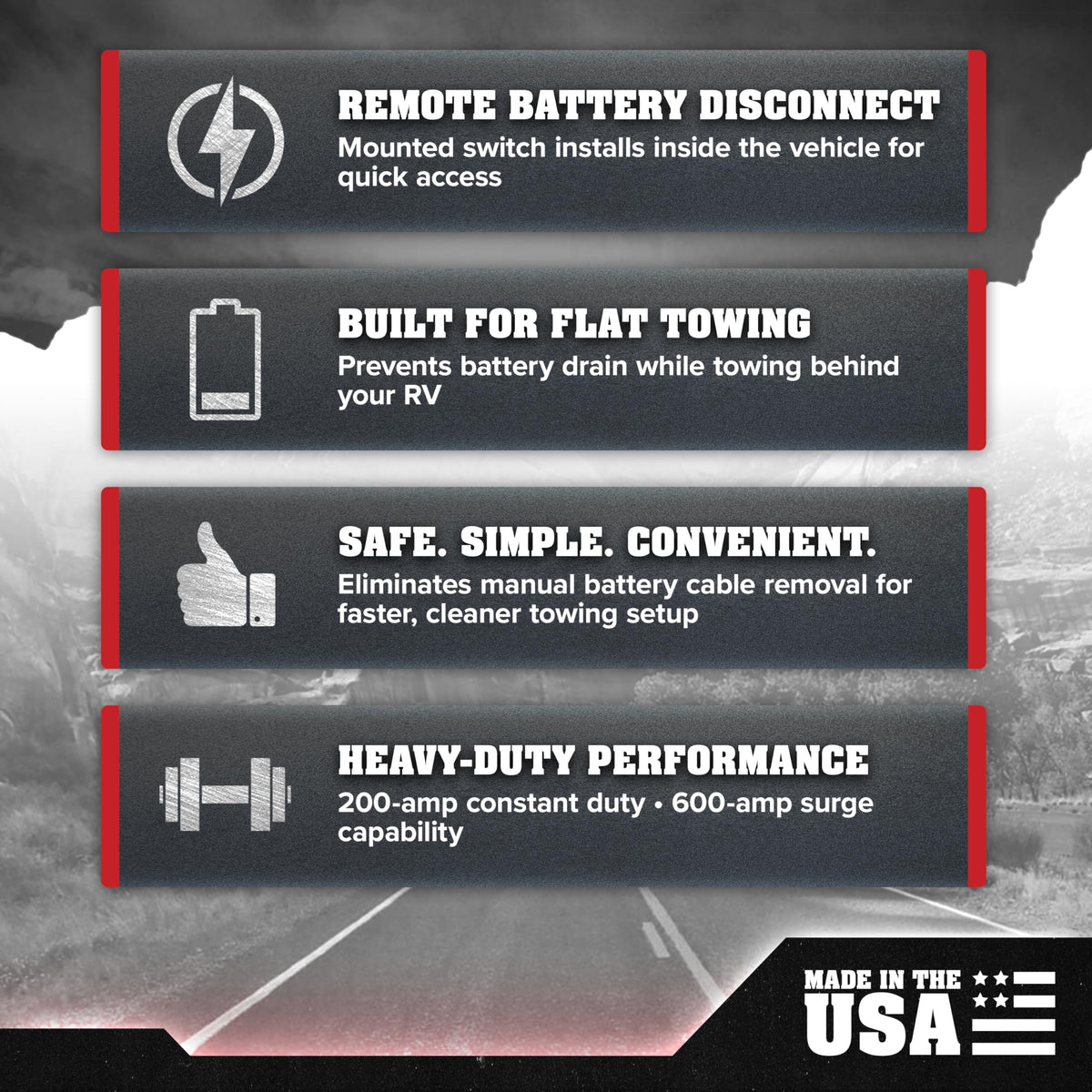 ROADMASTER 766 Roadmaster 766 Remote Battery Disconnect Compatible with Most RV & Towed Vehicle Applications | Includes Switch | Simplifies Battery Management for Flat Towing | Prevents Battery Drain | Built to Last