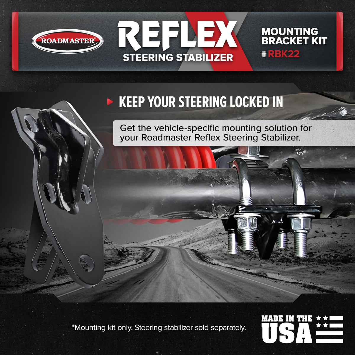 ROADMASTER RBK22 Roadmaster RBK22 Reflex Steering Stabilizer Mounting Bracket Kit Compatible with 1999-2025 F53 Class A V10 & 1999-2019 F550 Class A V10 | Provides Secure Mounting for Reflex Stabilizer