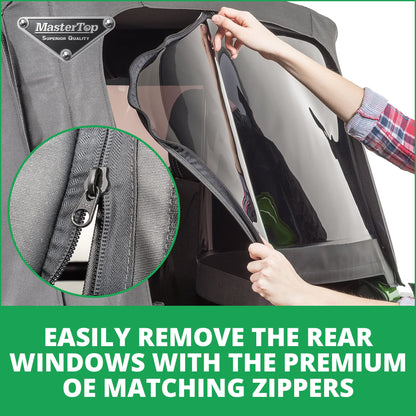 MASTERTOP 15101835 MasterTop Premium Replacement Fabric Only Soft Top - Fits Jeep Wrangler JK 2-Door 2013-2018 - Zip Up Removable Windows - DOT Approved 31% Window Tint - Upgraded Cable Style Design, Black Diamond