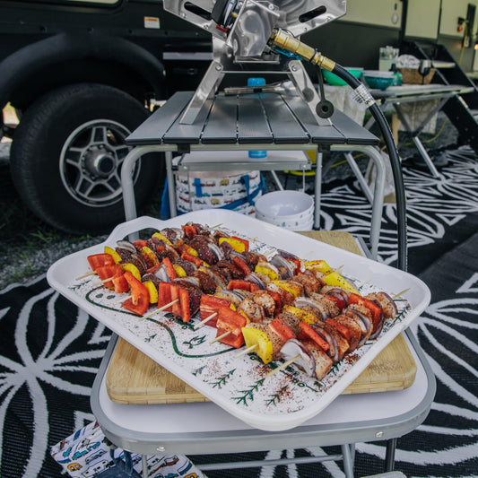 CAMCO 53488 Camco Life is Better at The Campsite Melamine RV Serving Tray - Features RV & Map Themed Design - Great for Kitchen Prep, Picnics, Grilling, and More - Serving Platter is Dishwasher Safe (53488)