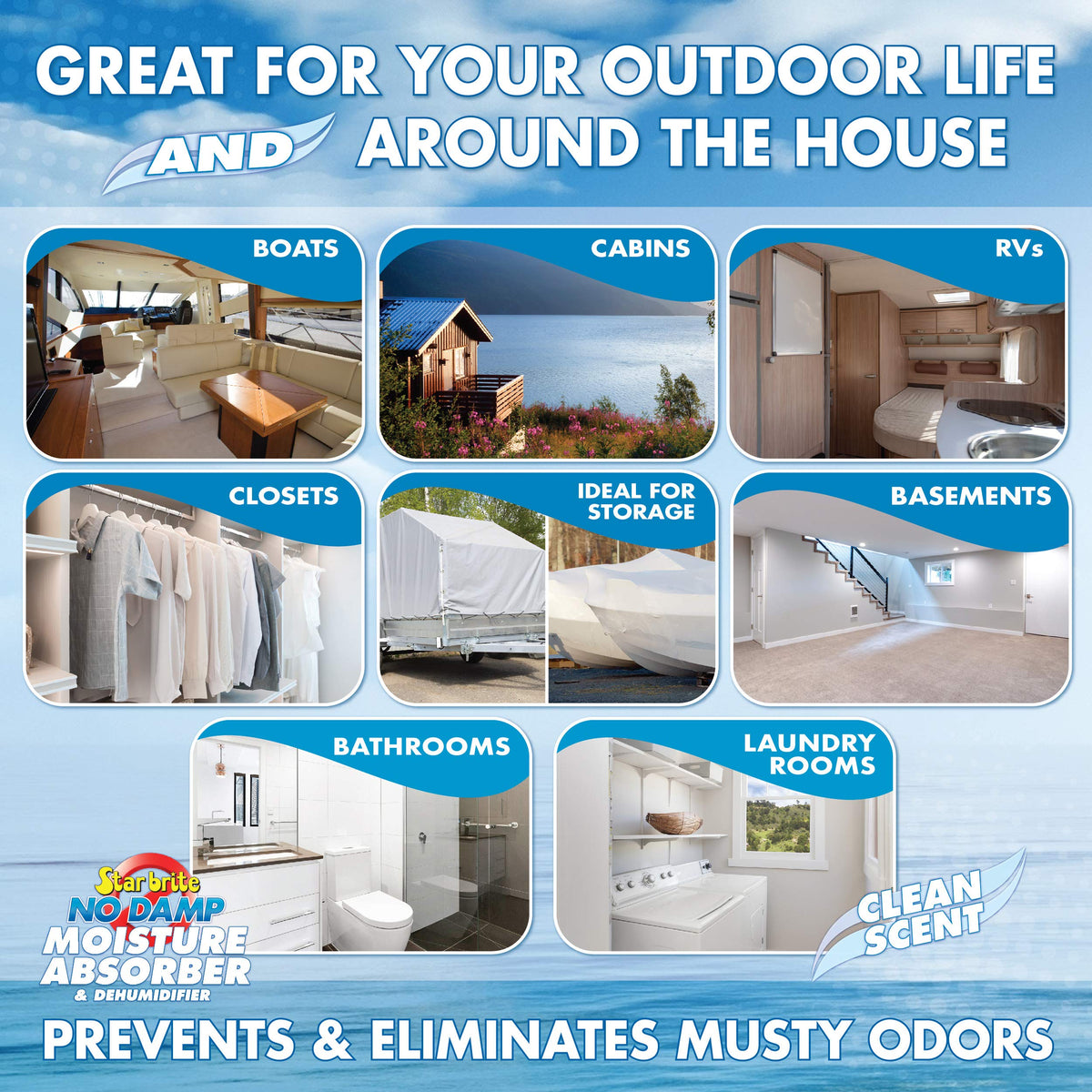 STAR BRITE 085401 STAR BRITE No Damp Moisture Absorber & Dehumidifier - Simple, Portable, Humidity Control for Boats, RVs, Seasonal Homes & More - Prevent Musty Odor & Moisture Damage