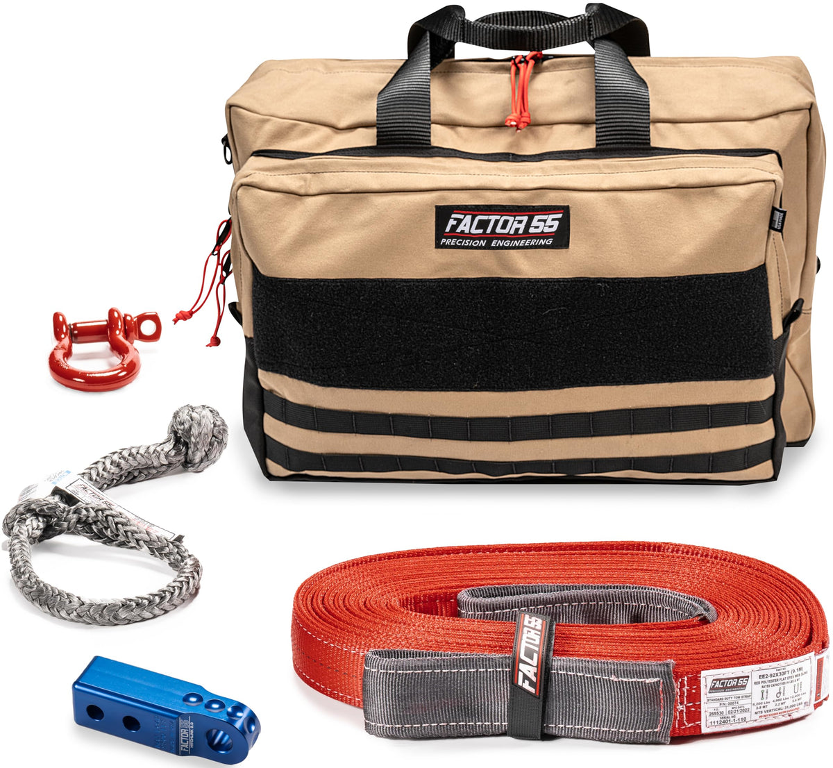 FACTOR 55 00485-02-LARGE Factor 55 Owyhee Tow and Recovery Kit for Trucks, Jeeps, and SUVs, with Blue Hitchlink and Large Bag