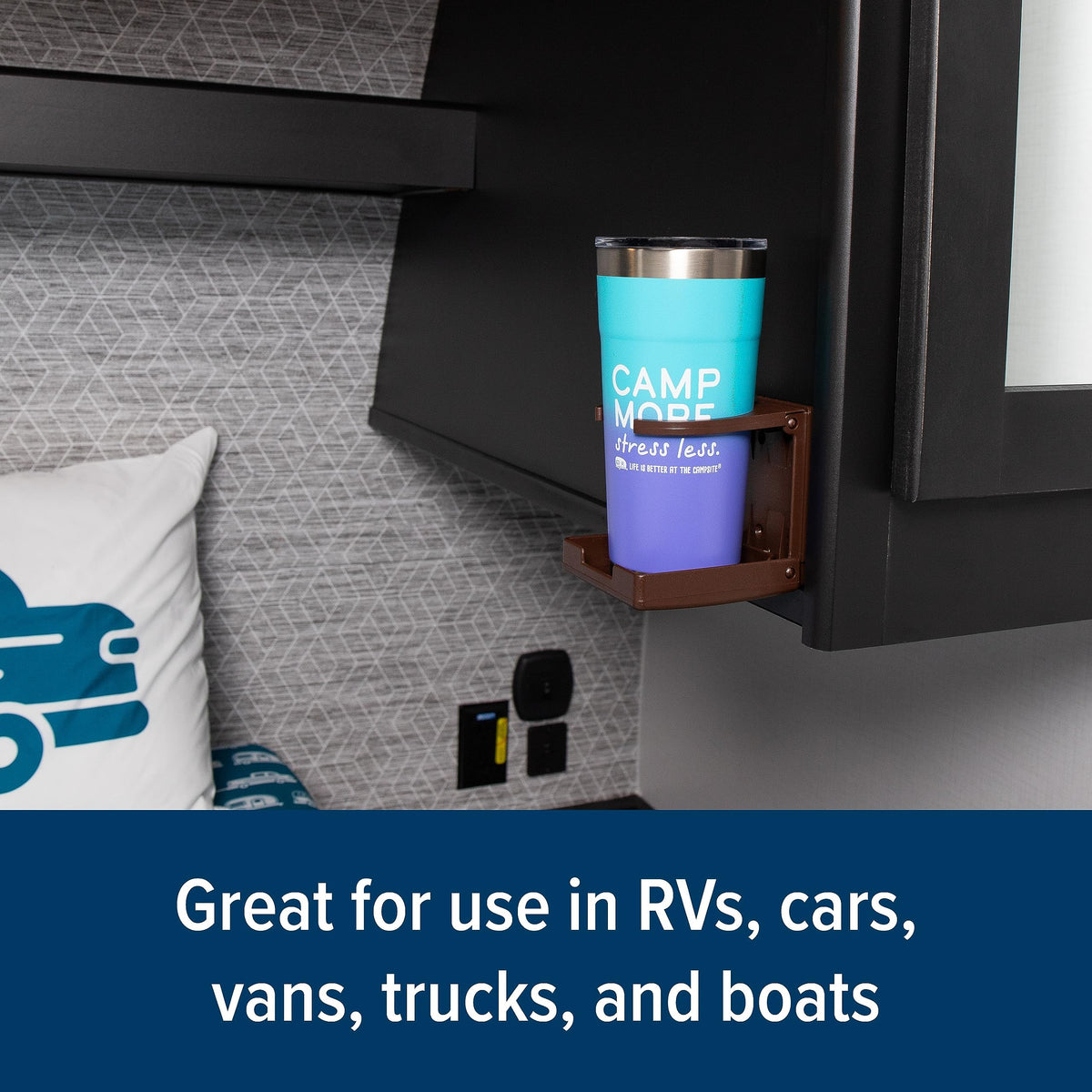 CAMCO 44043 Camco Camper/RV Drink Holder - Features Adjustable Space-Saving Design & Holds Almost Any Size Mug, Cup, Bottle or Can - Extra Cup Holder for Cars, Trucks, RVs, Vans, Boats, and More - Brown (44043)