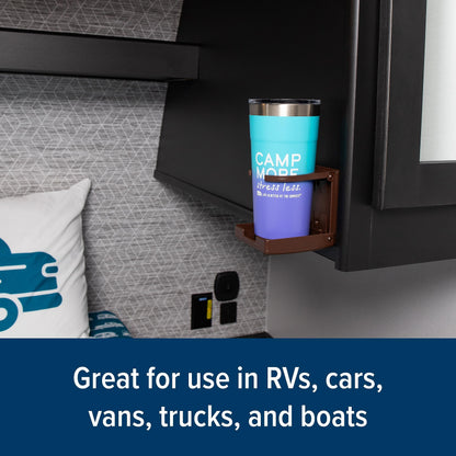CAMCO 44043 Camco Camper/RV Drink Holder - Features Adjustable Space-Saving Design & Holds Almost Any Size Mug, Cup, Bottle or Can - Extra Cup Holder for Cars, Trucks, RVs, Vans, Boats, and More - Brown (44043)
