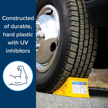 CAMCO 44412 Camco Standard Wheel Chock for Trailers & RVs - Heavy Duty Trailer Wheel Chock Constructed of Durable Plastic w/UV inhibitors - for Use w/Tires Up to 26-inches - Re-Hitch in Confidence - 44412
