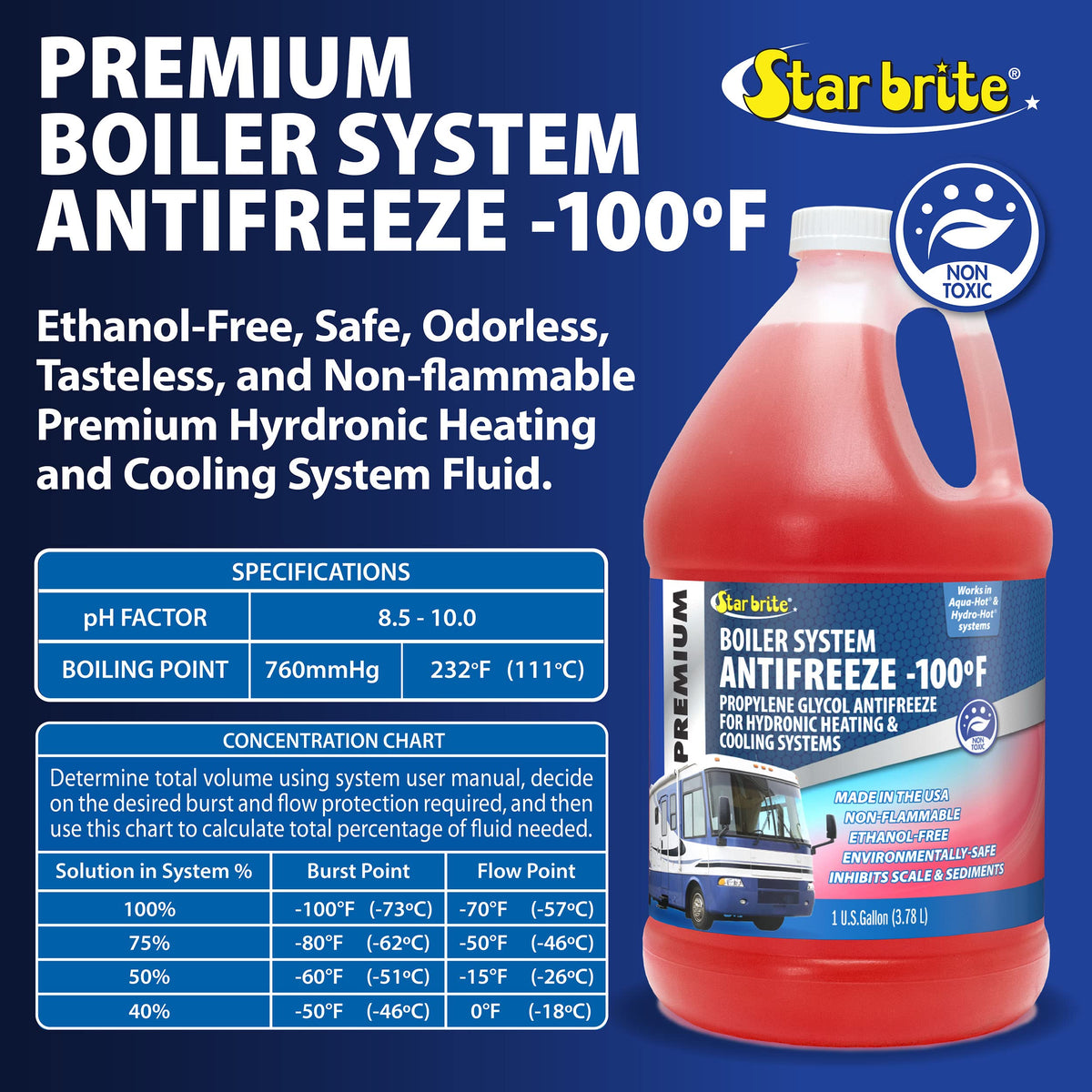 STAR BRITE 032700 STAR BRITE Premium -100° Boiler System Antifreeze - Propylene Glycol Heating & Cooling Fluid - Made in USA - 1 Gallon (032700)