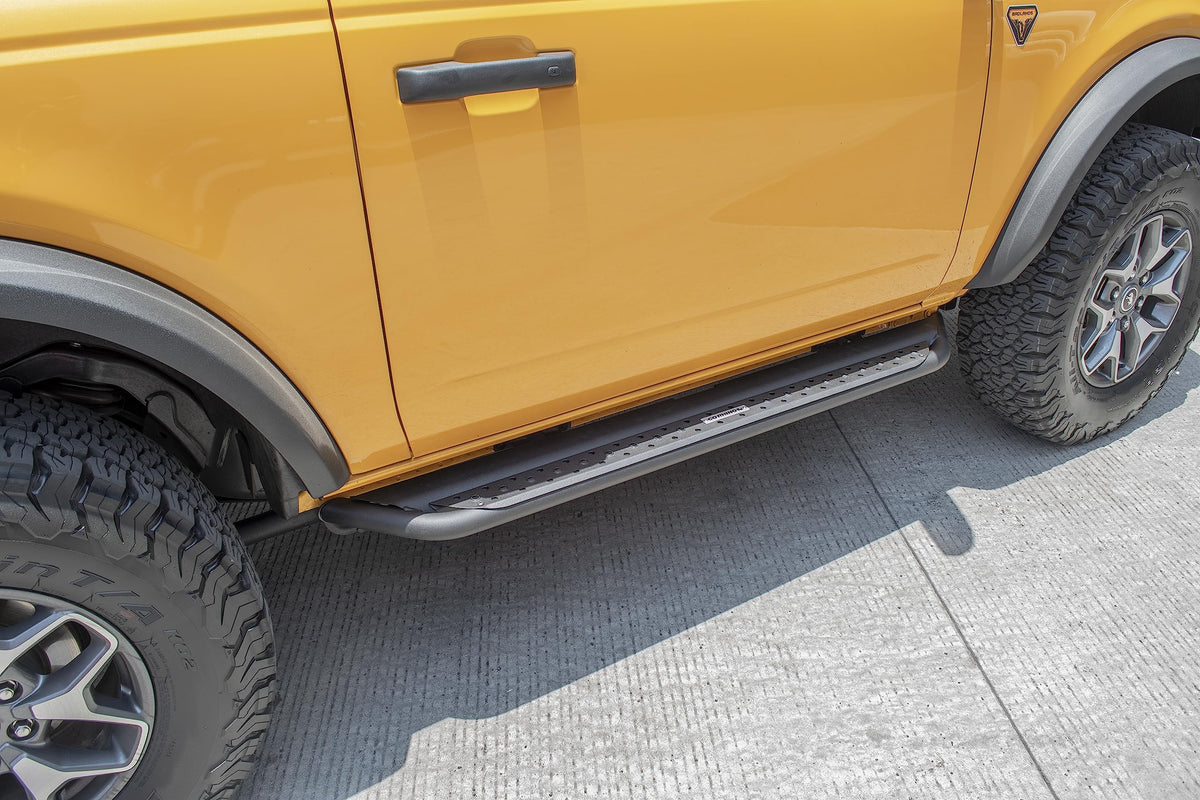 GO RHINO DS4131T RealTruck Dominator Xtreme DS SideSteps - Complete Kit: Sidestep + Brackets | Mild Steel, Textured Black | DS4131T | Fits 2021-2026 Ford Bronco 2-Door (Excludes Bronco Sport)