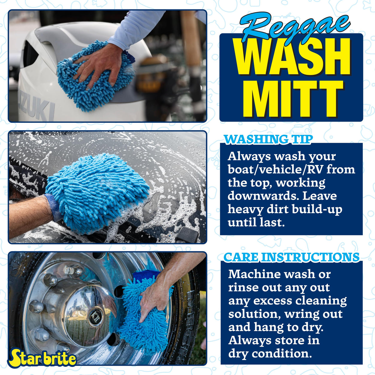 STAR BRITE 040105 STAR BRITE Microfiber Reggae Wash Mitt, Blue