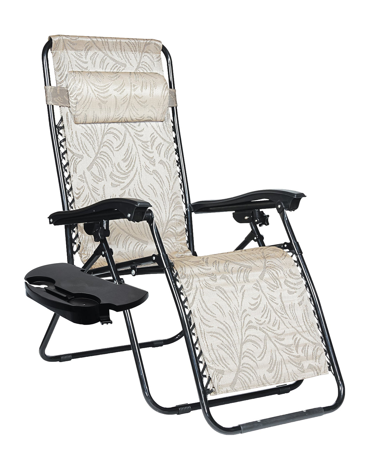CAMCO 51834 Camco Zero Gravity Chair Tray – Clip‑On Side Table w/Cup Holders, Stemmed Glass Slot, Non‑Slip Textured Surface, Drainage Holes & Bag Hook – Fits up to 7/8” Frames – Durable Polymer, Black (51834)