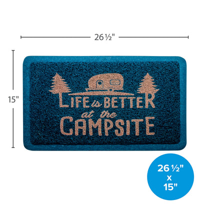 CAMCO 53201 Camco Life is Better at The Campsite Outdoor & Indoor Welcome Mat - Weather and Doormat – Traps Dirt and Liquid – Spongey Comfortable Feel – Measures 26 ½ " x 15" - Blue (53201) - 53201-A