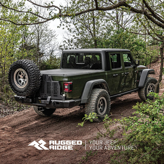 RUGGED RIDGE 11540.38 Rugged Ridge WingMate Rear Bumper for Jeep Gladiator JT | Accommodates Swingout Tire Carrier, Dual Pivot Points, 3/16" Steel, Textured Black | 11540.38 | Fits 2020-2024 Jeep Gladiator JT