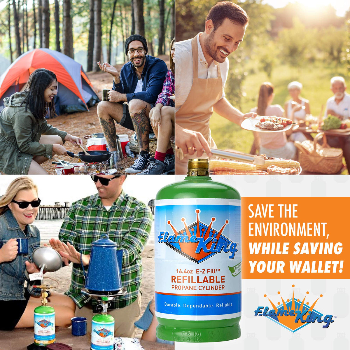 FLAME KING YSN164 Flame King 1LB EMPTY Propane Cylinder Tank – Refillable – Reusable – Safe and Legal Refill Option – DOT Compliant – 16.4 oz for Camping, Backpacking, and Hiking, Green