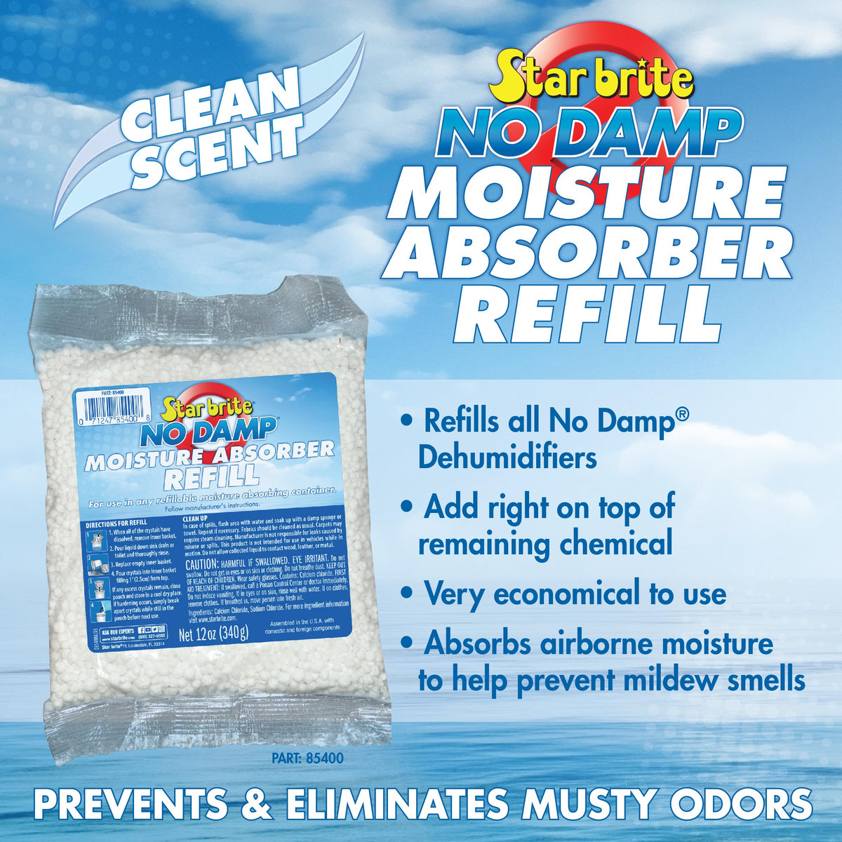 STAR BRITE 085400 STAR BRITE No Damp Moisture Absorber & Dehumidifier - Simple, Portable, Humidity Control for Boats, RVs, Seasonal Homes & More - Prevent Musty Odor & Moisture Damage
