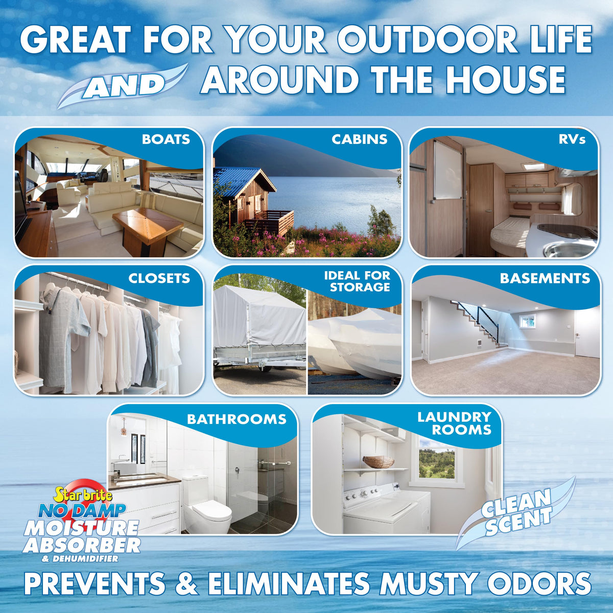 STAR BRITE 085400 STAR BRITE No Damp Moisture Absorber & Dehumidifier - Simple, Portable, Humidity Control for Boats, RVs, Seasonal Homes & More - Prevent Musty Odor & Moisture Damage