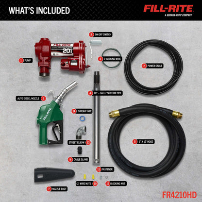 FILL RITE FR4210HD Fill-Rite FR4210HD 12V 20 GPM Fuel Transfer Pump with Discharge Hose & Automatic Nozzle, Green | Gasoline, Diesel, Kerosene, Ethanol & Methanol Blends & Biodiesel