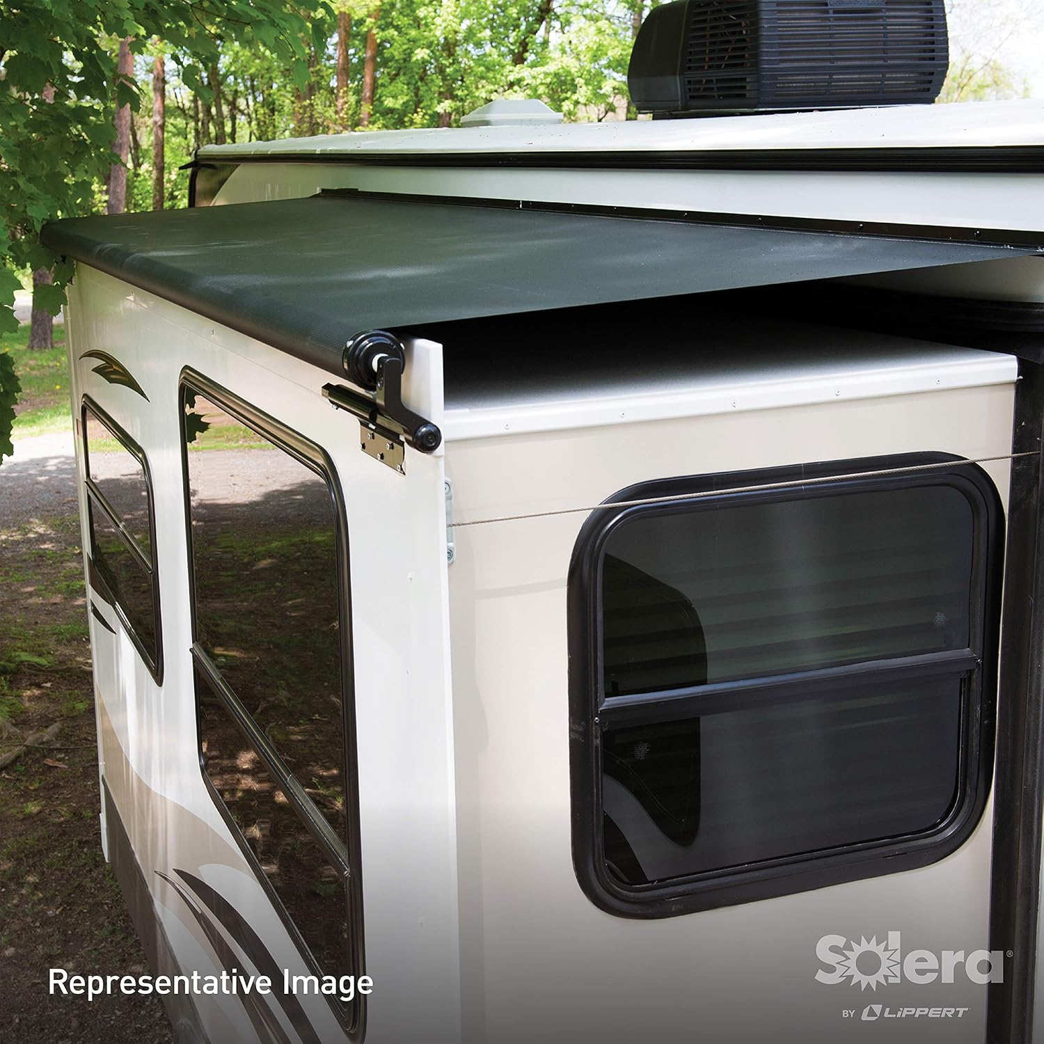 Solera 5000 Series Black Slide Topper RV Slide-Out Awning 10' (9'7" Fabric) 13.5 oz Vinyl Leak-Proof, 48" Extension, Roof, Sidewall Protection, Travel Trailer, 5th Wheel, Motorhome - V000251461