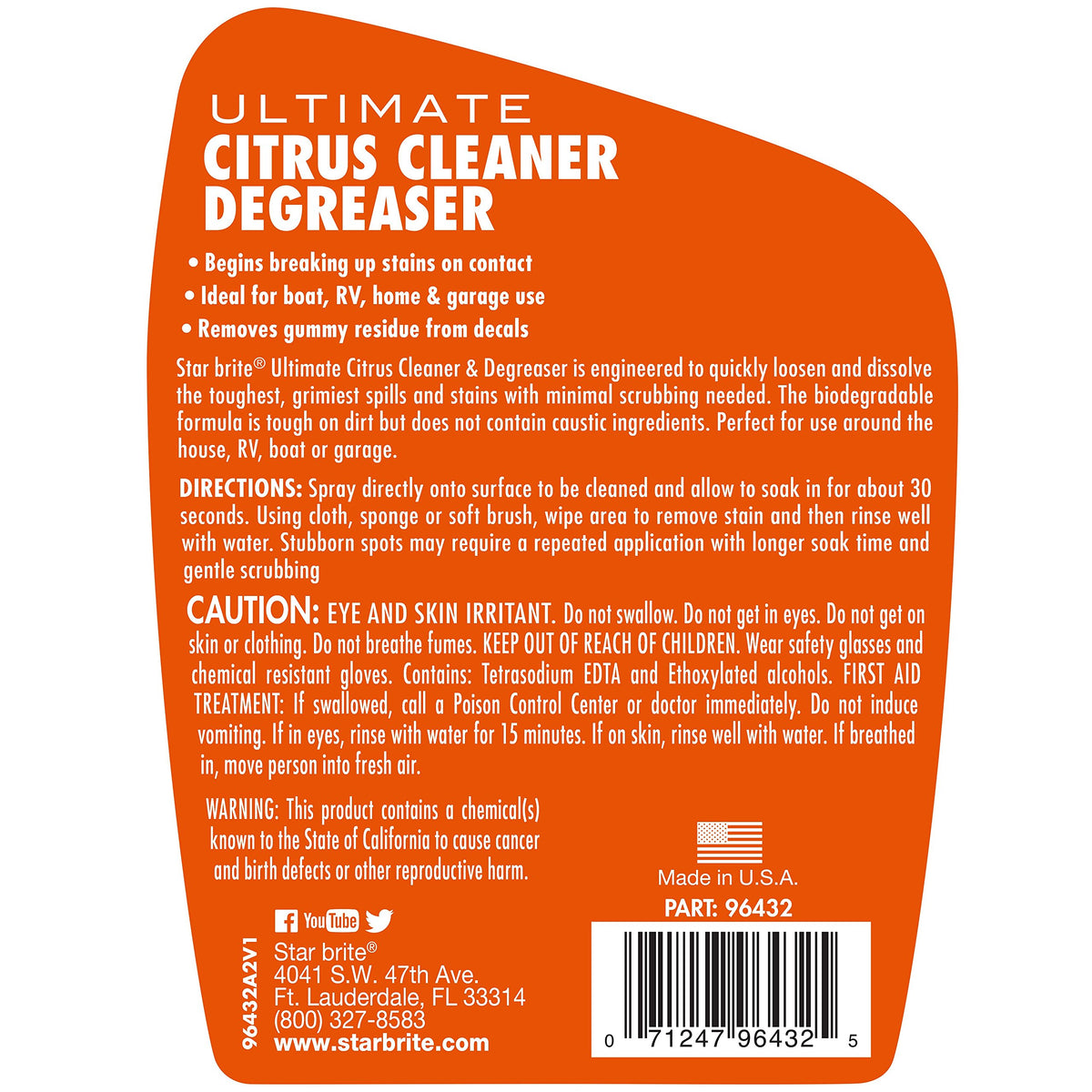 STAR BRITE 096432 STAR BRITE Ultimate Citrus Cleaner & Degreaser - Powerful Biodegradable Formula - Boat and Home Cleaning Solution - 32 OZ (096432)