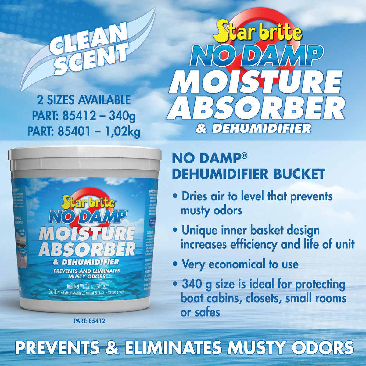 STAR BRITE 085401 STAR BRITE No Damp Moisture Absorber & Dehumidifier - Simple, Portable, Humidity Control for Boats, RVs, Seasonal Homes & More - Prevent Musty Odor & Moisture Damage