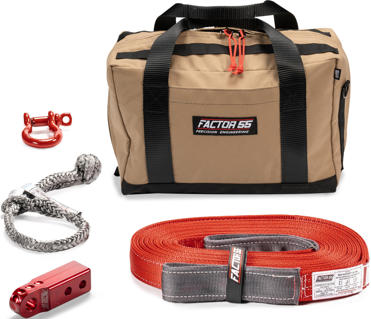 FACTOR 55 00485-01-MEDIUM Factor 55 Owyhee Tow and Recovery Kit for Trucks, Jeeps, and SUVs, with Red Hitchlink and Medium Bag