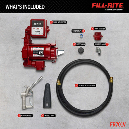 FILL RITE FR701V Fill-Rite FR701V 115V 20 GPM Fuel Transfer Pump With Standard Mechanical Meter Package, Gallons - For Gasoline, Diesel, Kerosene, Ethanol Blends, Methanol Blends & Biodiesel up to B20