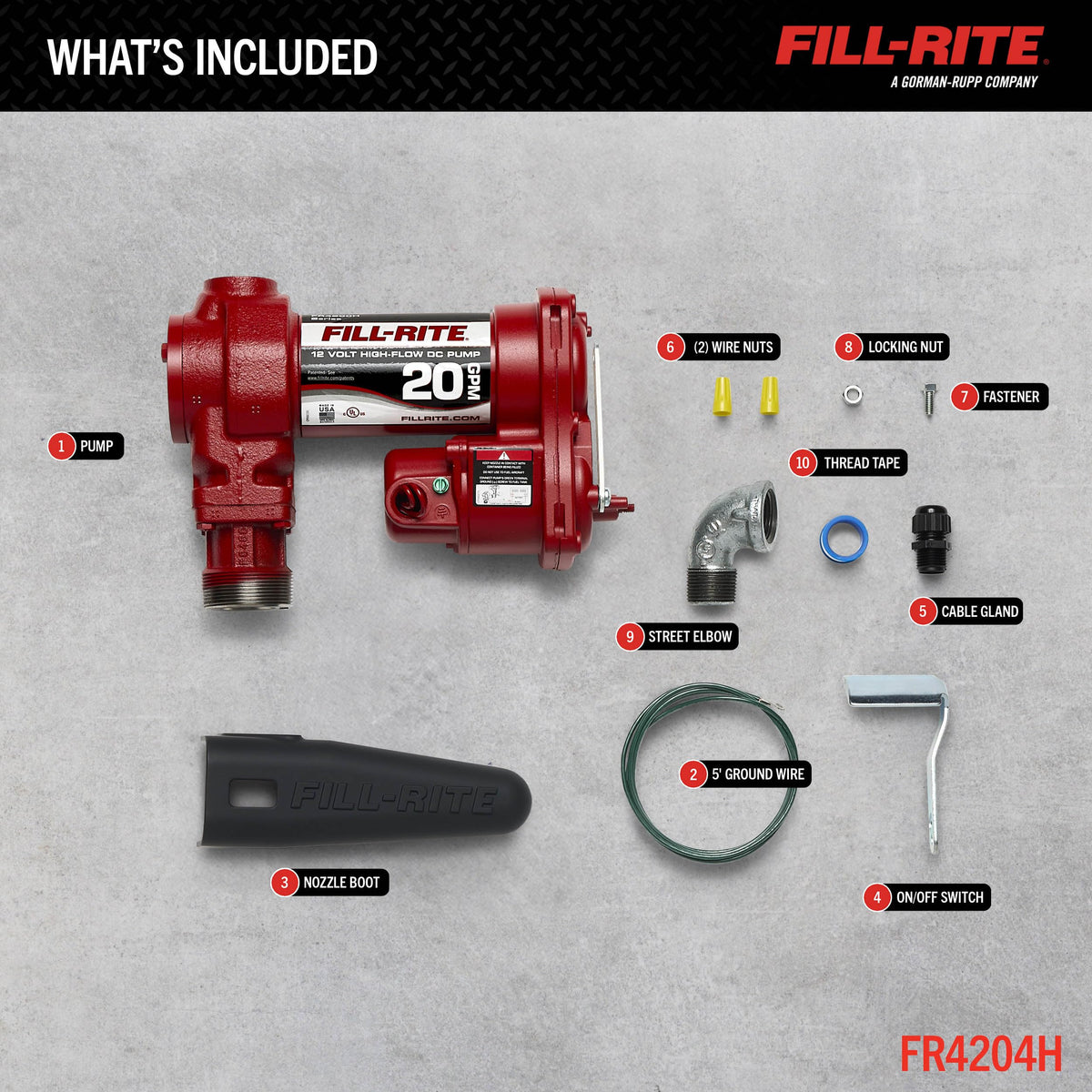 FILL RITE FR4204H Fill-Rite FR4204H 12V 20 GPM Fuel Transfer Pump (Pump Only) | Gasoline, Diesel, Kerosene, Ethanol Blends, Methanol Blends, & Biodiesel