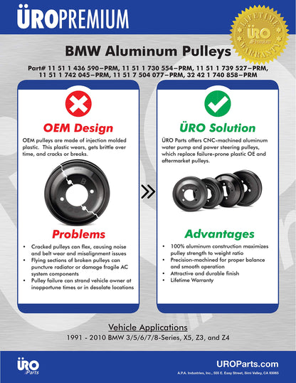 URO Parts 11517504077PRM Water Pump Pulley, HD Aluminum