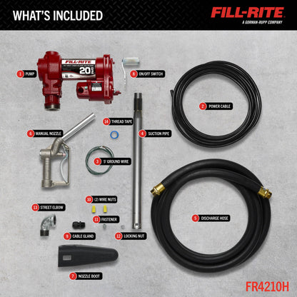 FILL RITE FR4210H Fill-Rite FR4210H 12V 20 GPM Fuel Transfer Pump with Discharge Hose & Manual Nozzle | Gasoline, Diesel, Kerosene, Ethanol & Methanol Blends & Biodiesel