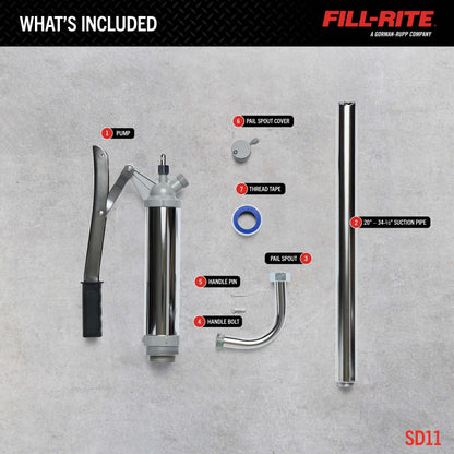 FILL RITE SD11 Fill-Rite SD11 Lever Hand Pump – 11 oz per Stroke Manual Fuel & Fluid Transfer Pump with Pail Spout and Telescoping Suction Pipe