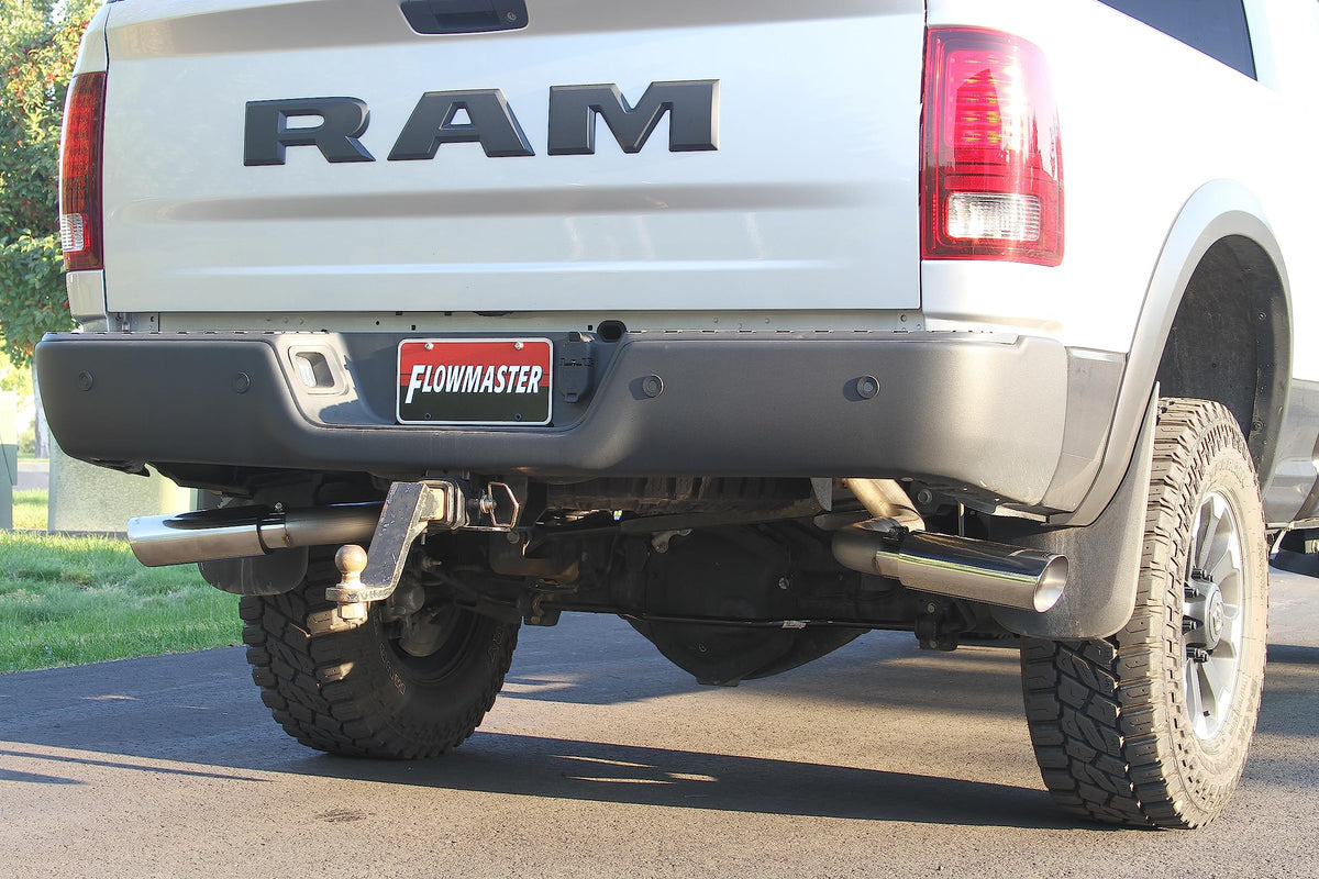 FLOWMASTER 817709 Flowmaster 817709 American Thunder Cat-Back Exhaust Kit 3 Inch 409 Stainless Steel Dual 4 Inch Polished Stainless Tips Compatible with 2014-2024 Ram 2500 6.4L 149.4 160.5 169.4 Inch Wheelbases