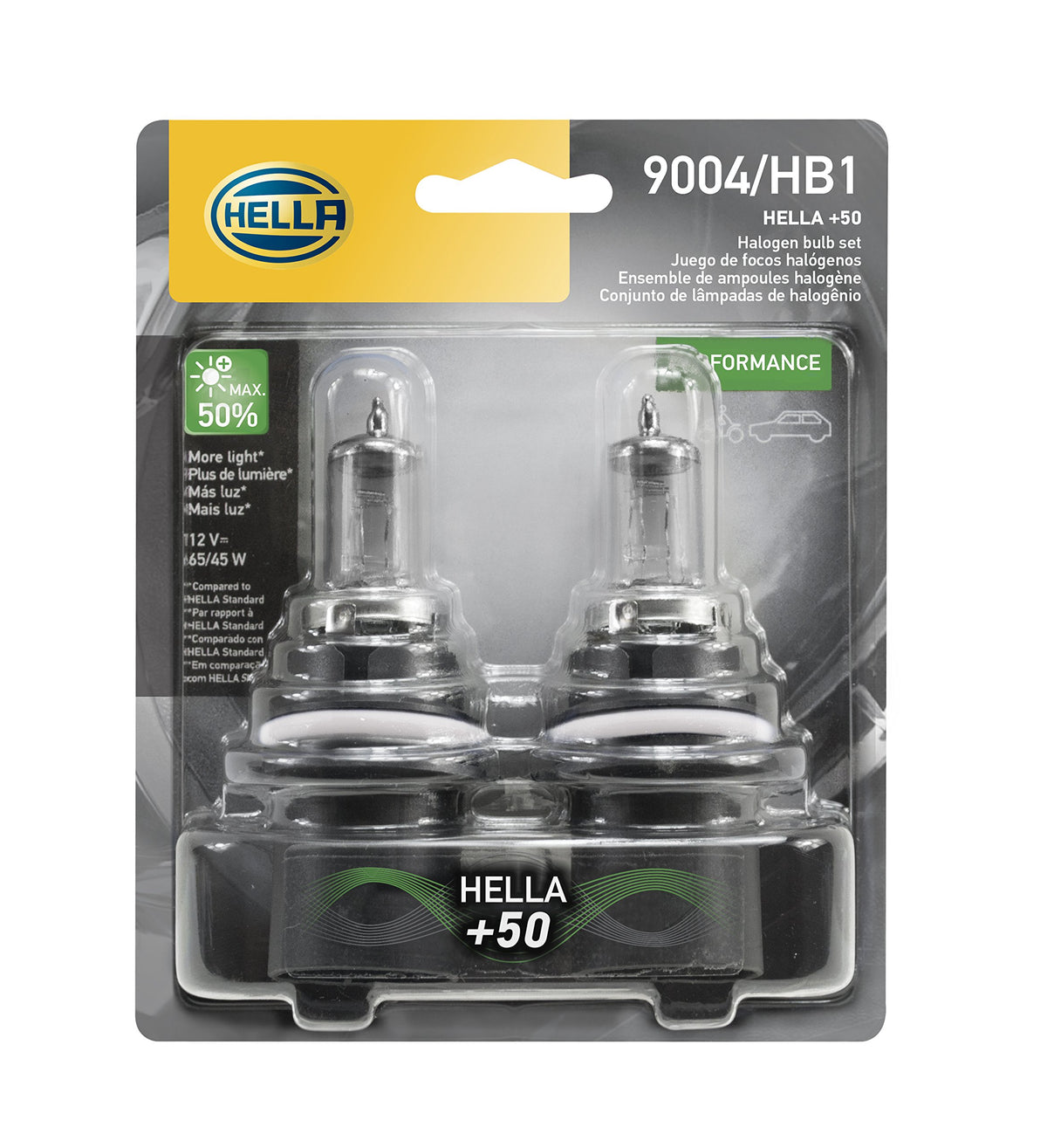 Hella 9004P50TB Twin Blister +50 Performance Bulb, 12V, 65/45W