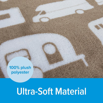 CAMCO 53126 Camco Life is Better at The Campsite Plush Fleece Blanket | Queen-Sized Blanket Measures 90-inches (L) x 90-inches (W) | Greige (53126)