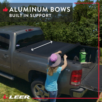 LEER 610300 LEER SR250 Soft Rolling Truck Bed Tonneau Cover, Fits Chevy Silverado and GMC Sierra 1500, Years 2019-2026, 5'8" Truck Bed, Black