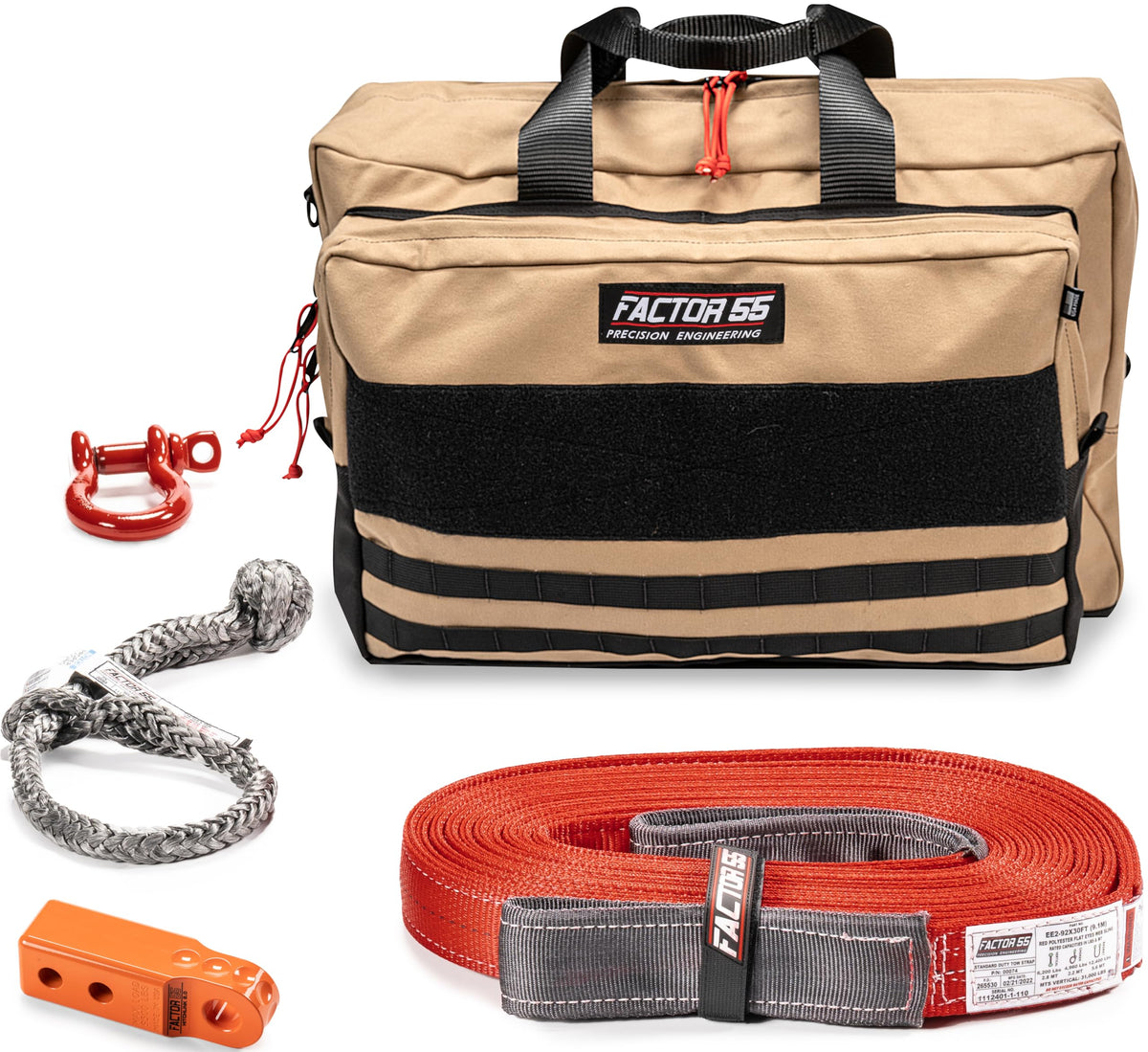 FACTOR 55 00485-07-LARGE Factor 55 Owyhee Tow and Recovery Kit for Trucks, Jeeps, and SUVs, with Orange Hitchlink and Large Bag