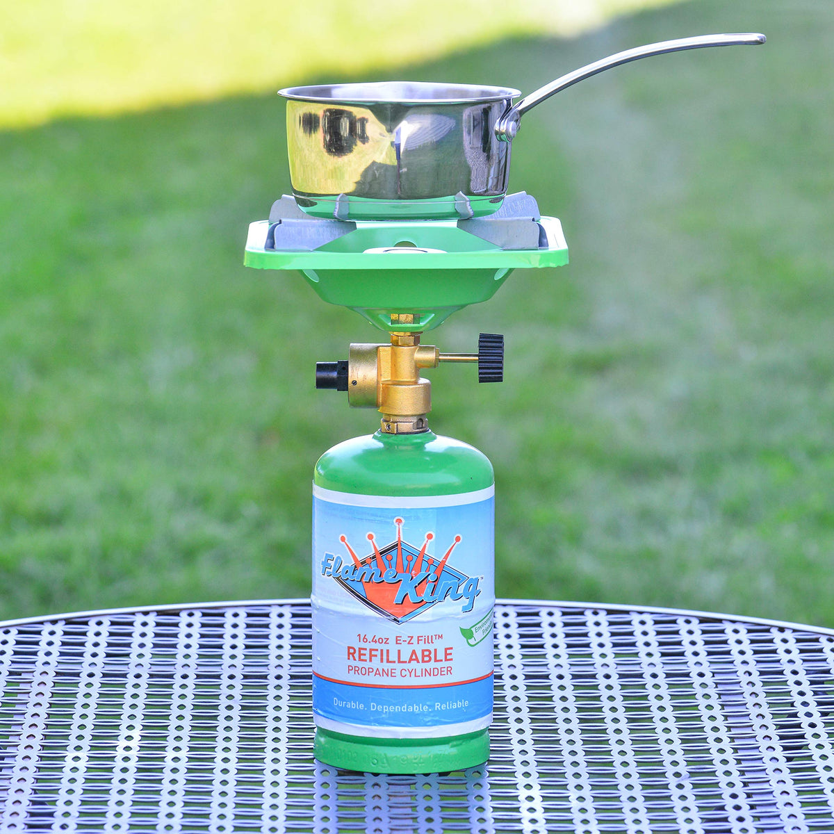 FLAME KING YSNVT-508 Flame King YSNVT-508 Portable BottleTop Camping Stove with Stable Lightweight Base Stand, Great for Outdoor Cooking, Backpacking, Compatible with 1LB Propane Gas Bottle