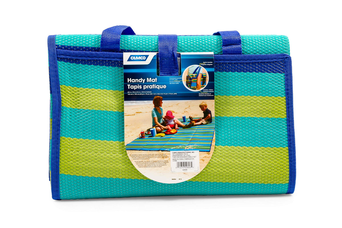 CAMCO 42806 Camco Handy Mat with Strap - Perfect for Picnics, Beaches, RV and Outings - Green/Turquoise - 60" x 78" (42806)