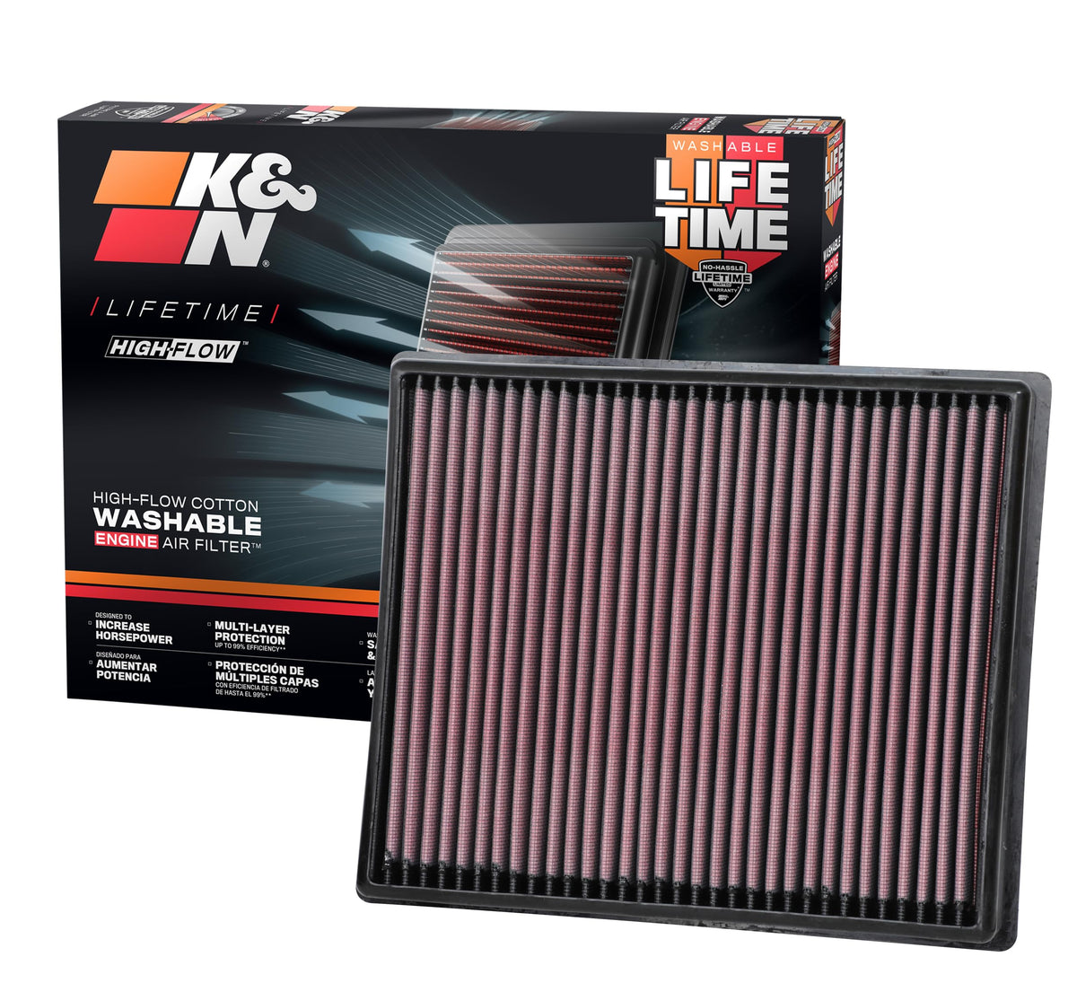 K&N FILTER 33-5116 K&N High-Flow Original Lifetime Engine Air Filter: Increase Power: Premium, Washable: Compatible with 2020-2026 Nissan: Frontier, 33-5116