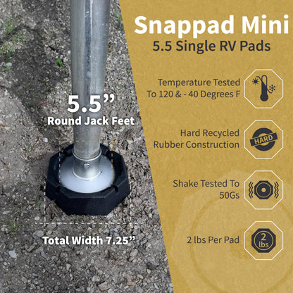 SNAPPAD MN5SP1 SnapPad Mini 5.5 Single RV Pads – Precise Fit for Travel Trailers - Compatible with Major RV Brands & Leveling Systems - for 5.5” Round Jack Feet – Accurate RV Accessories for LCI Tongue Jacks