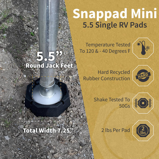 SNAPPAD MN5SP1 SnapPad Mini 5.5 Single RV Pads – Precise Fit for Travel Trailers - Compatible with Major RV Brands & Leveling Systems - for 5.5” Round Jack Feet – Accurate RV Accessories for LCI Tongue Jacks