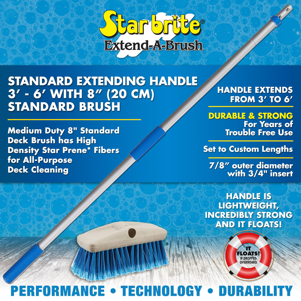 STAR BRITE 040092 STAR BRITE Telescoping Deck Brush, 3'-6' Handle, 8" Medium Duty
