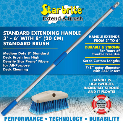STAR BRITE 040092 STAR BRITE Telescoping Deck Brush, 3'-6' Handle, 8" Medium Duty
