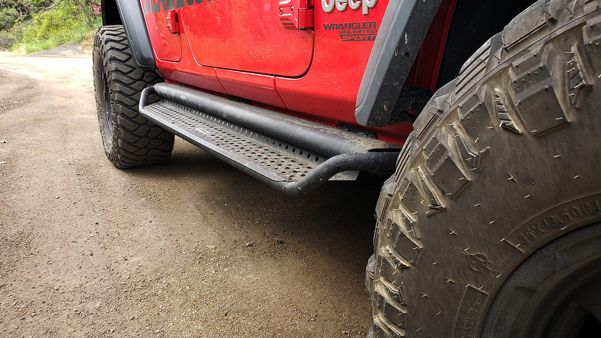 GO RHINO D14156T RealTruck Dominator Xtreme D1 Sidestep & Brackets | Mild Steel, Textured Black | D14156T | Fits 2015 - 2026 Ford F-150 Super Cab Pickup; 2017 - 2020 Ford F-150 Raptor Super Cab Pickup