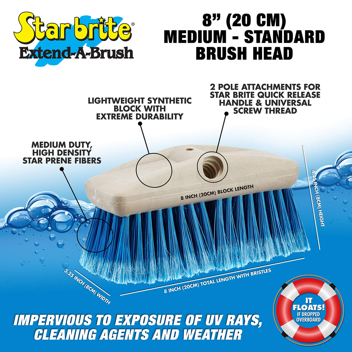 STAR BRITE 040092 STAR BRITE Telescoping Deck Brush, 3'-6' Handle, 8" Medium Duty