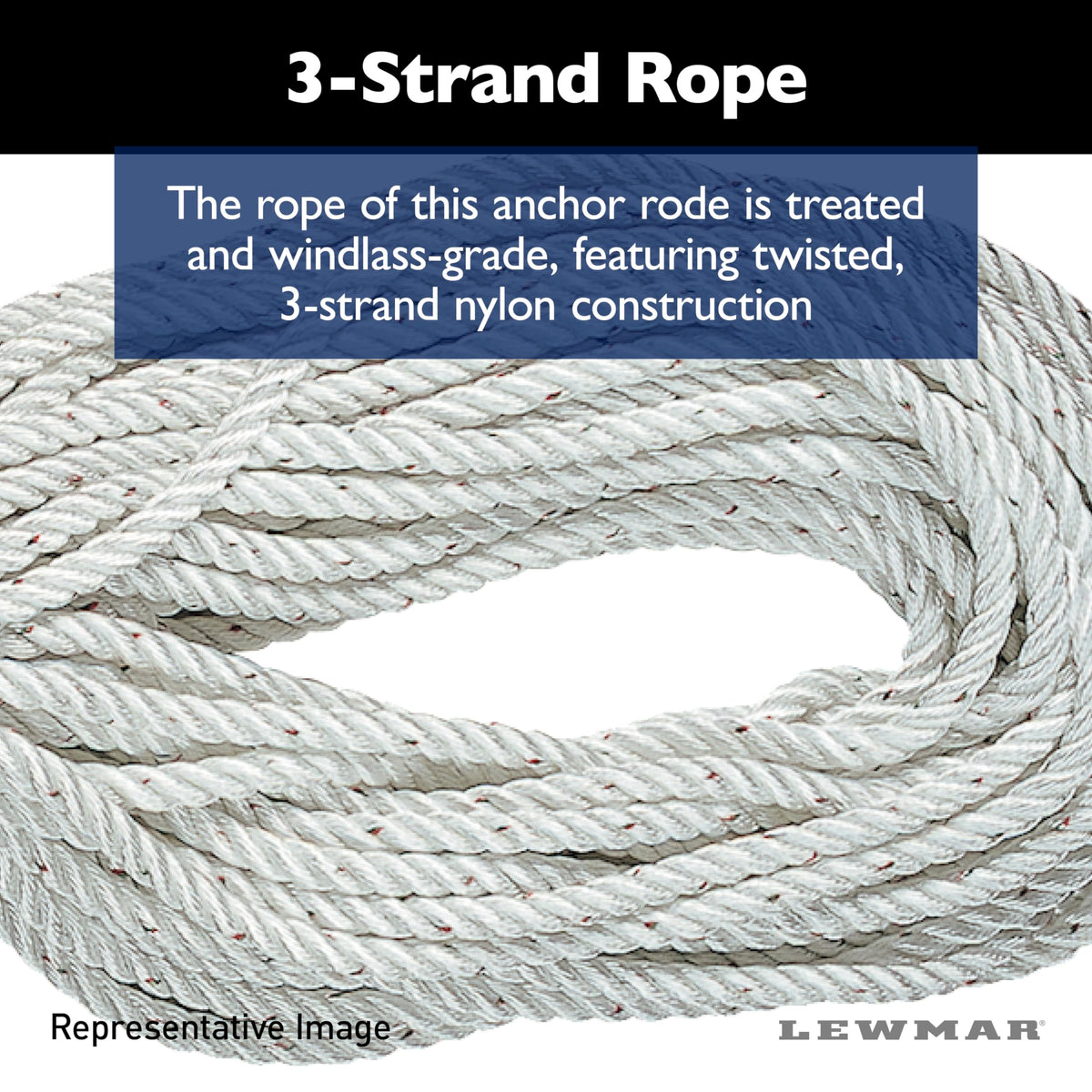 LEWMAR 69000334 Lewmar Boat Anchor Rode for Windlasses - 15' 1/4" G4 Chain, 200' 1/2" Rope with 5/16" Shackle, High-Test-Rated Galvanized Links, Hand-Sewn Whipping