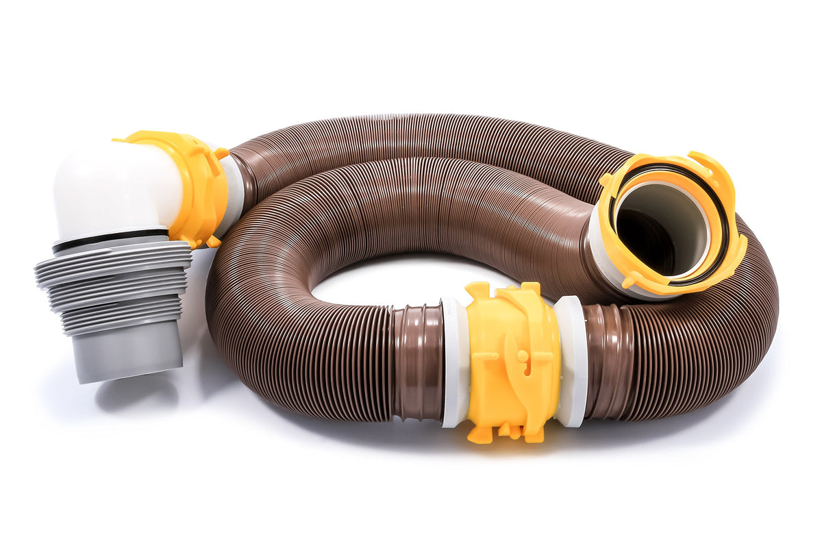 CAMCO 39625 Camco 39625 Revolution 20' Sewer Hose Kit with 360 Degree Swivel Fittings and 4-in1 Elbow Adapter, Ready to Use Kit with Hose and Adapter
