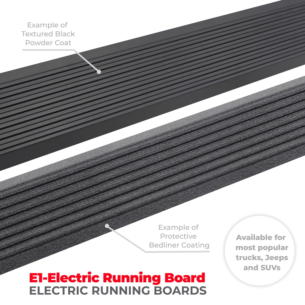 GO RHINO 20450674T Go Rhino E1 Running Boards & Install Hardware | Aluminum, Protective Bedliner Coating, Two Brackets Per Side | 20450674T | Fits 2018-2024 Jeep Wrangler JLU, 4-Door