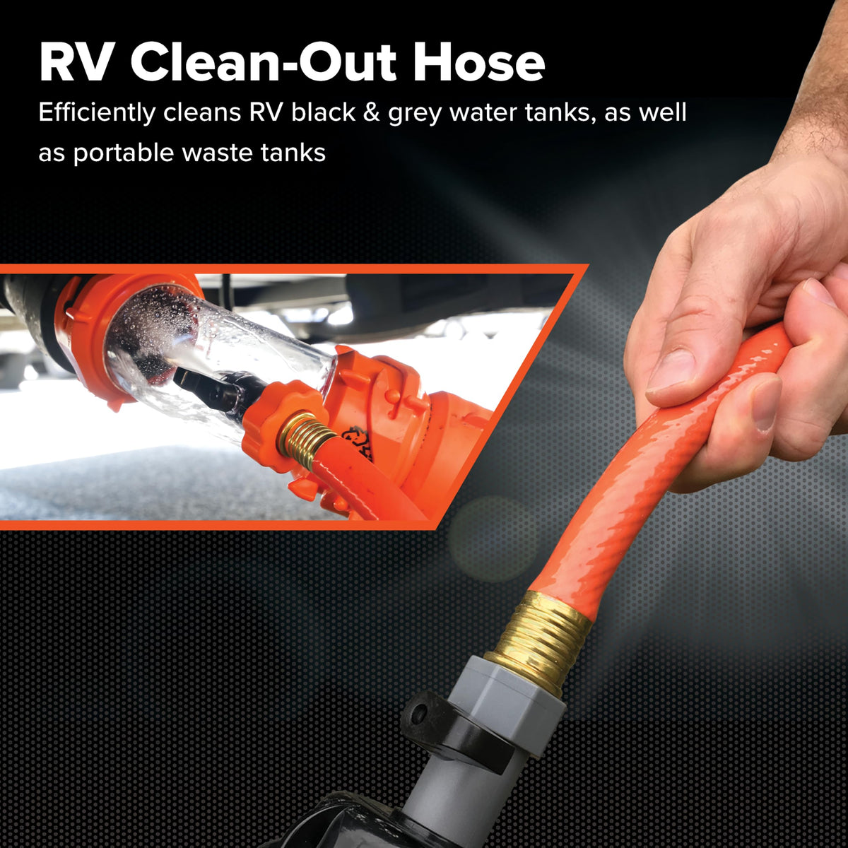 CAMCO 22990 Camco Rhino 25-Ft Clean-Out RV Black Water Hose - Orange - Made in the USA