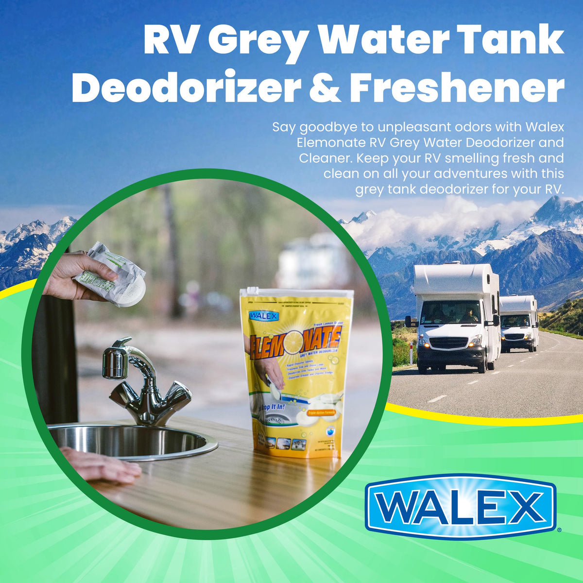 WALEX ELEMBG Walex Elemonate RV Grey Water Tank Deodorizer Tablets - Fresh Lemon, 5-Pack