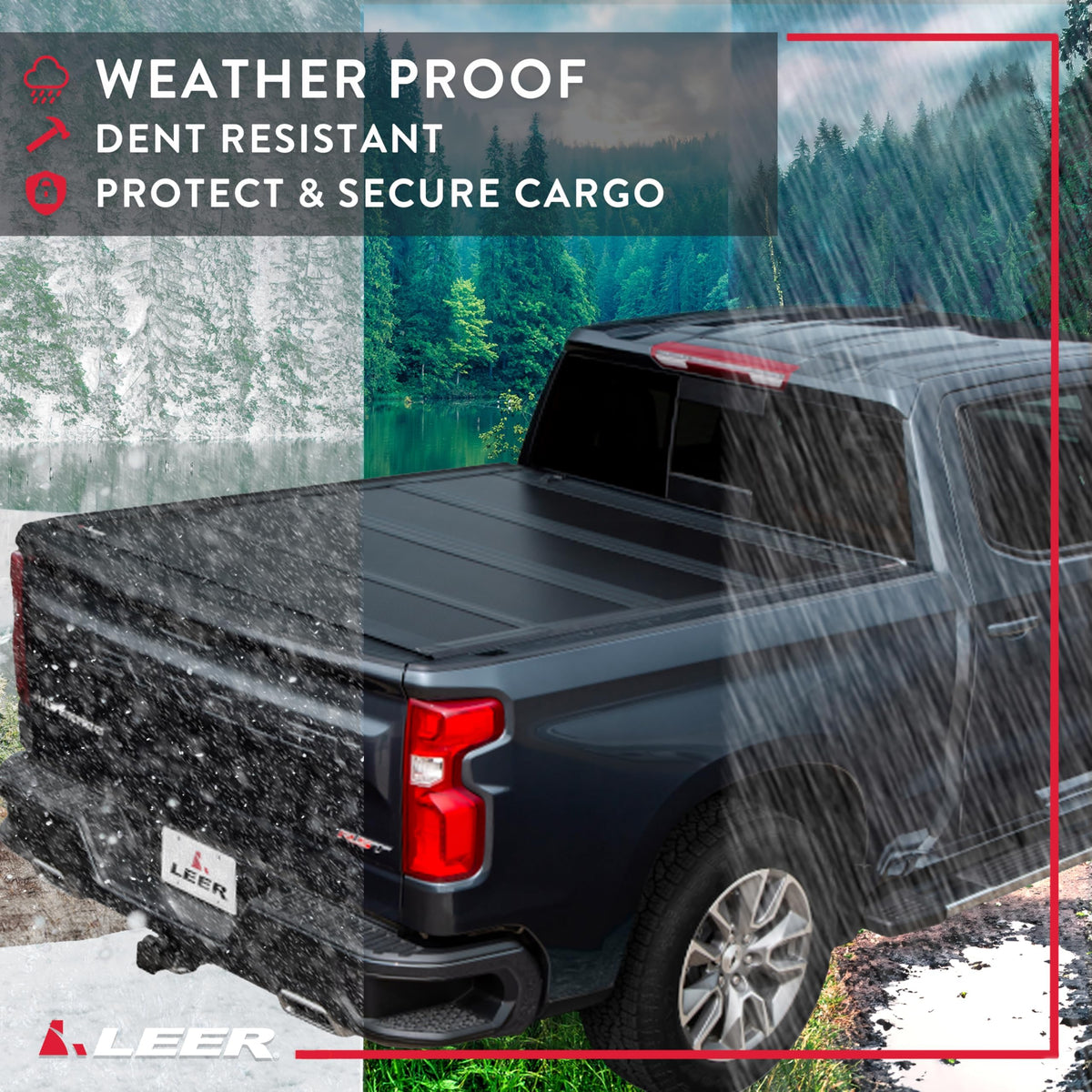 LEER 650303 LEER HF650M Quad-Folding Truck Bed Tonneau Cover, Fits Ford Ranger, Years 2019-2023, 4'10" Truck Bed, Black
